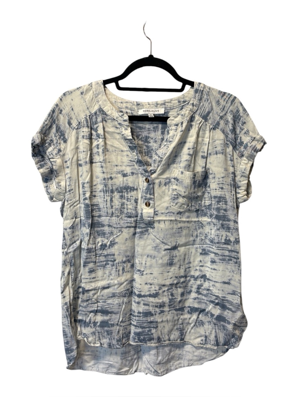 Rose & Olive Blue and White Washed Short Sleeve Blouse